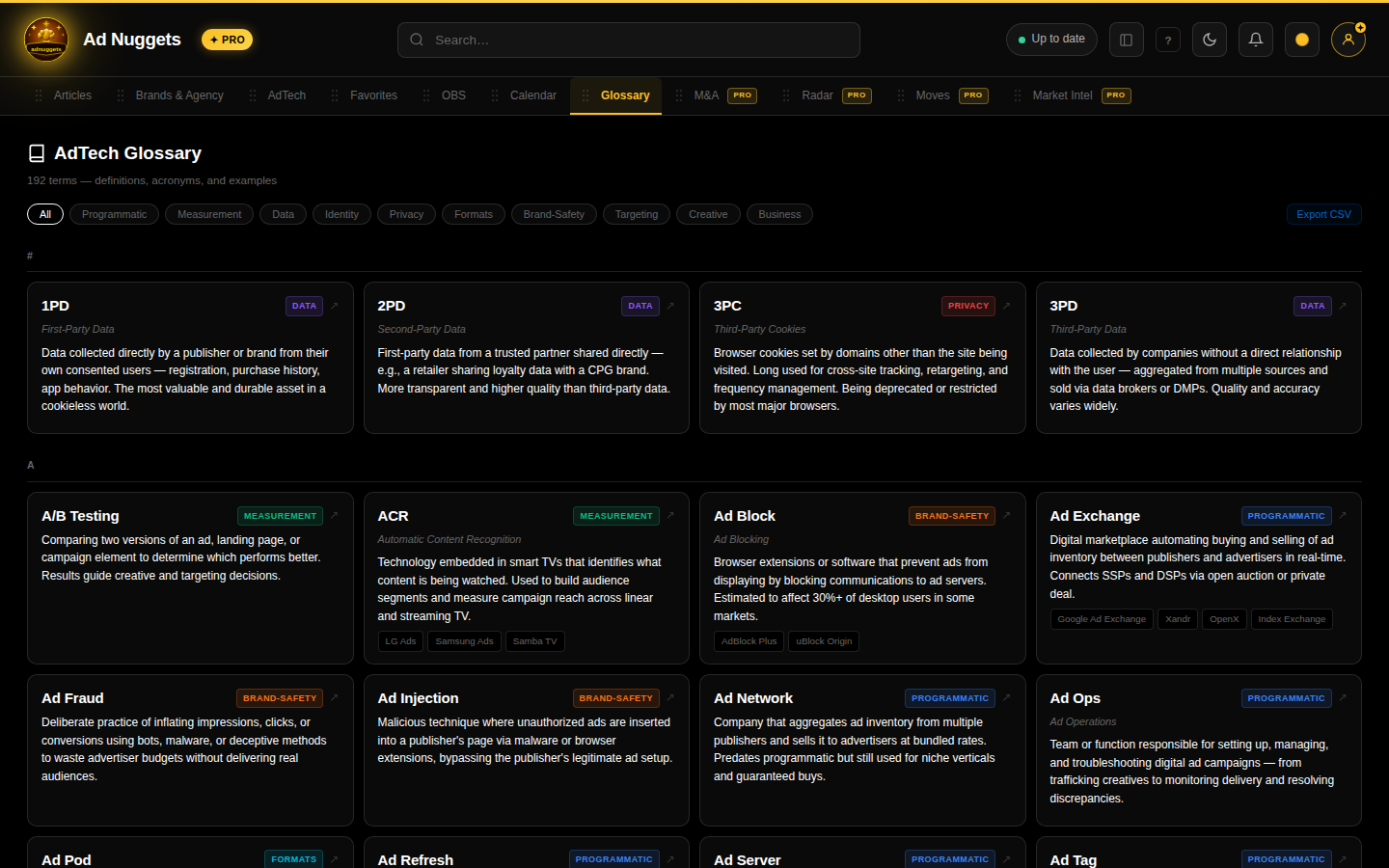 Glossary tab screenshot