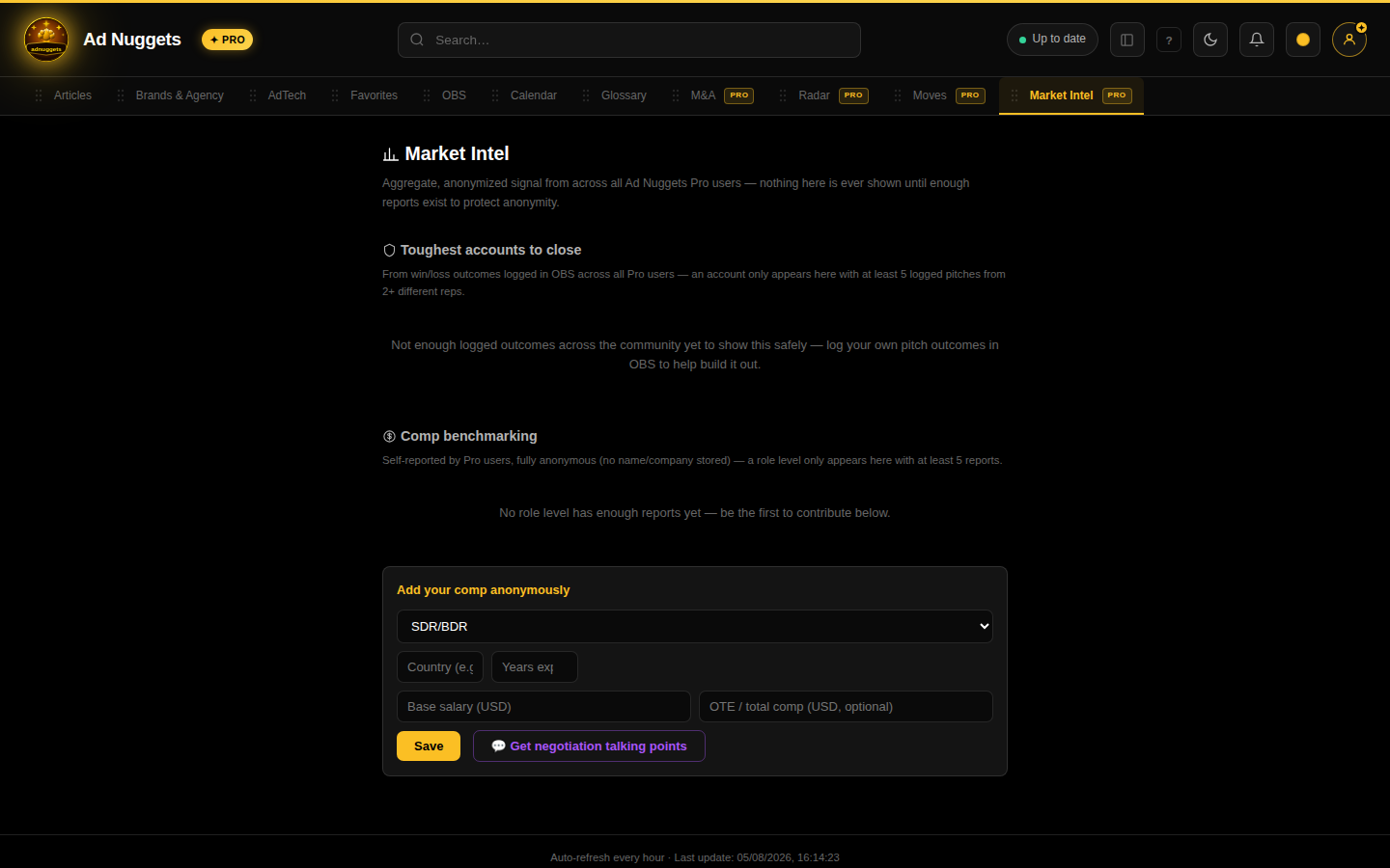 Market Intel tab screenshot