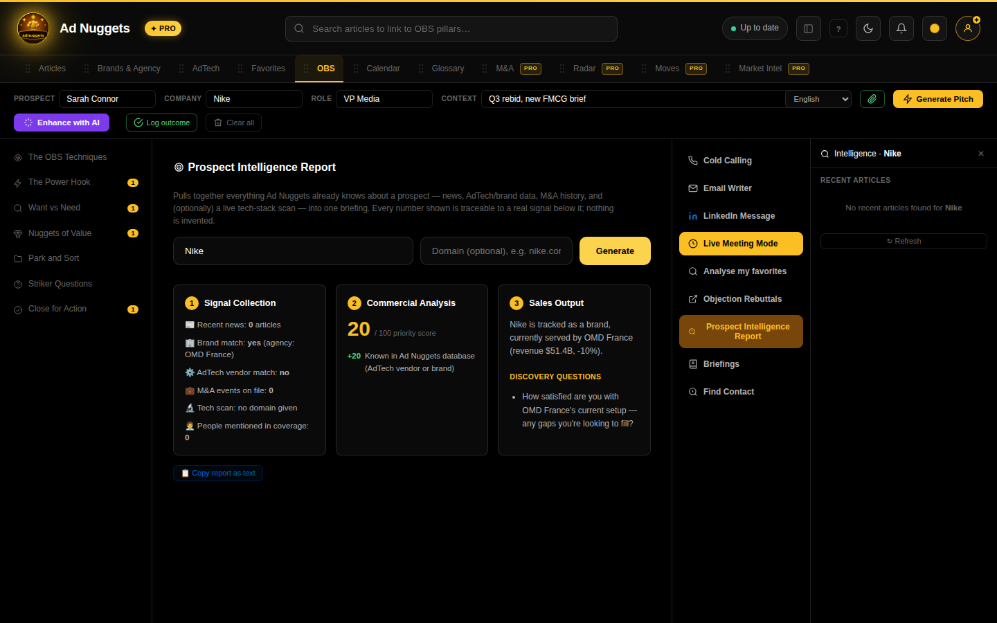 Generated Prospect Intelligence Report for Nike